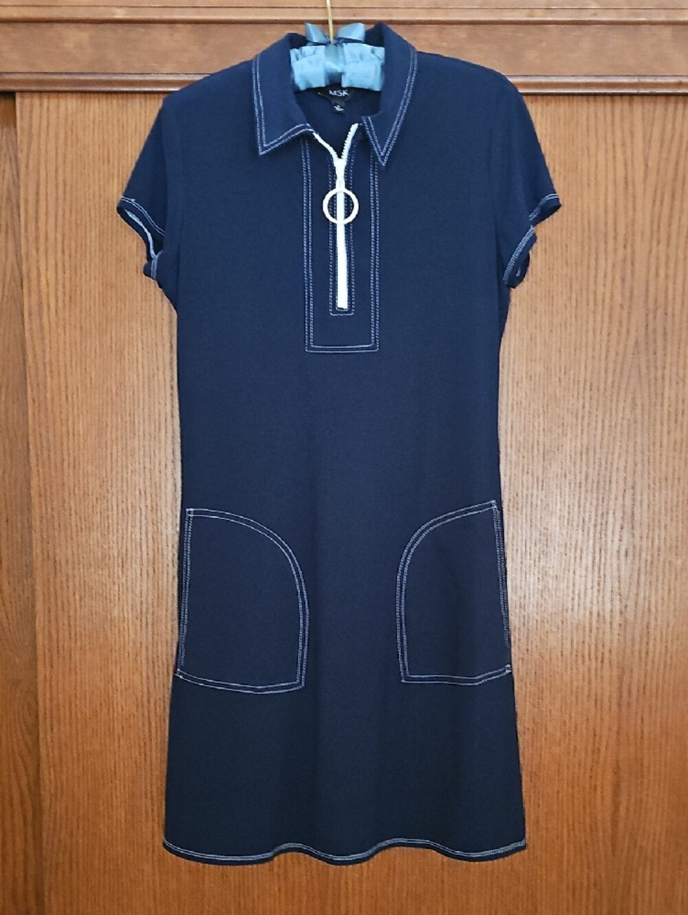 MSK Navy Blue Dress with zipper and pockets - Picture 4 of 6
